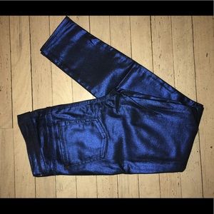Blue metallic skinny jeans